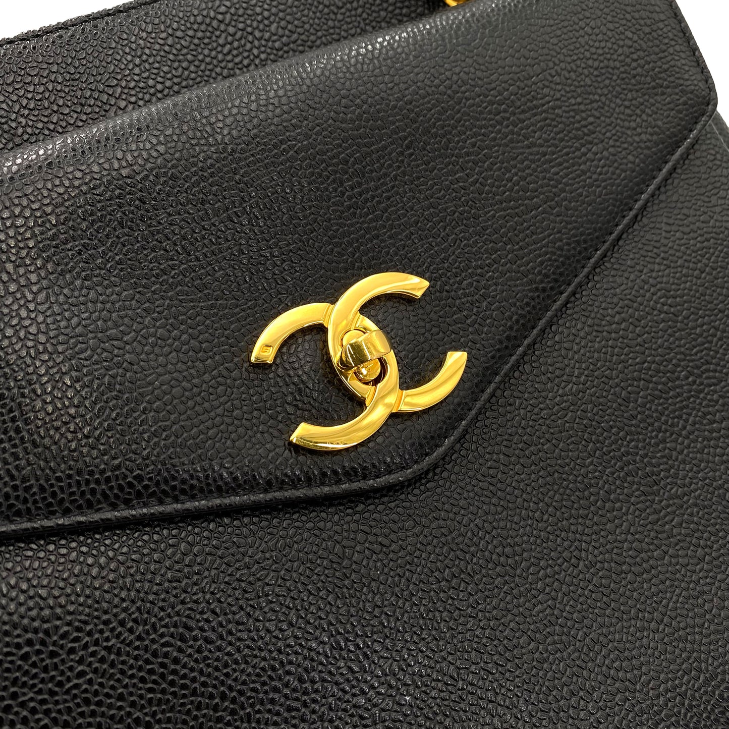 CHANEL VINTAGE CHAIN TOTE BAG BLACK CAVIAR SKIN 90242957