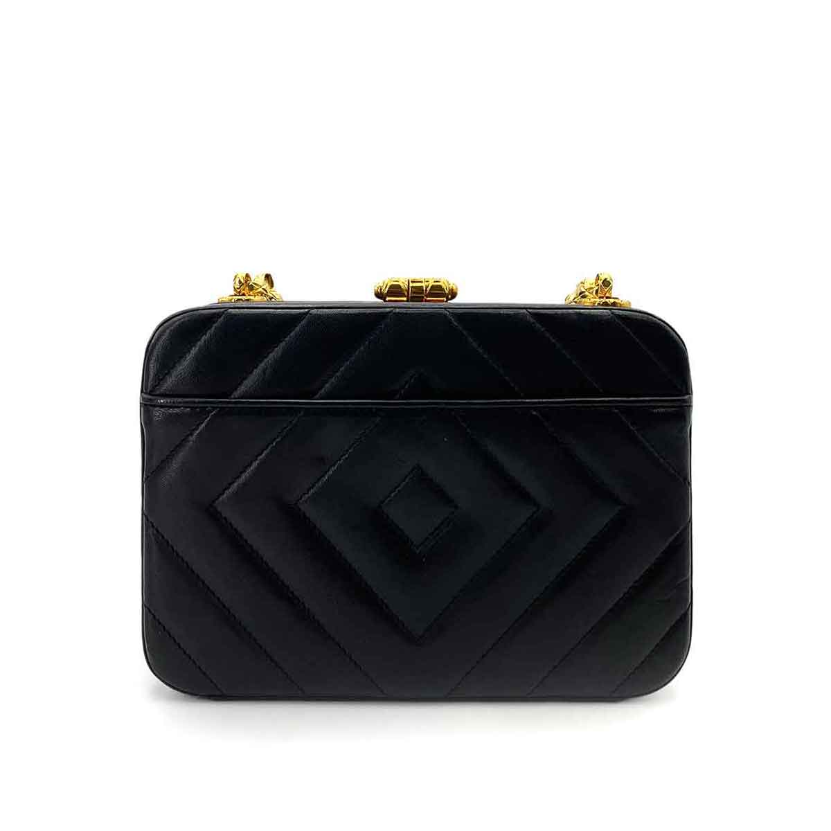 CHANEL VINTAGE DIA STITCH BIJOU CHAIN SHOULDER BAG BLACK LAMB SKIN 90242959