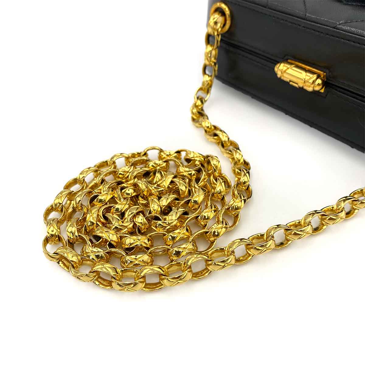 CHANEL VINTAGE DIA STITCH BIJOU CHAIN SHOULDER BAG BLACK LAMB SKIN 90242959