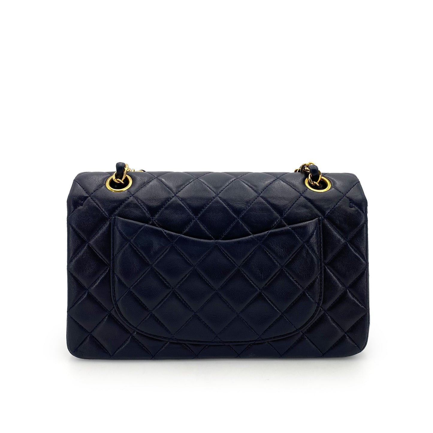 CHANEL VINTAGE CLASSIC FLAP SMALL CHAIN SHOULDER BAG NAVY LAMB SKIN 90242961