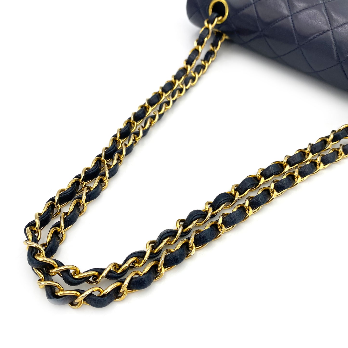 CHANEL VINTAGE CLASSIC FLAP SMALL CHAIN SHOULDER BAG NAVY LAMB SKIN 90242961