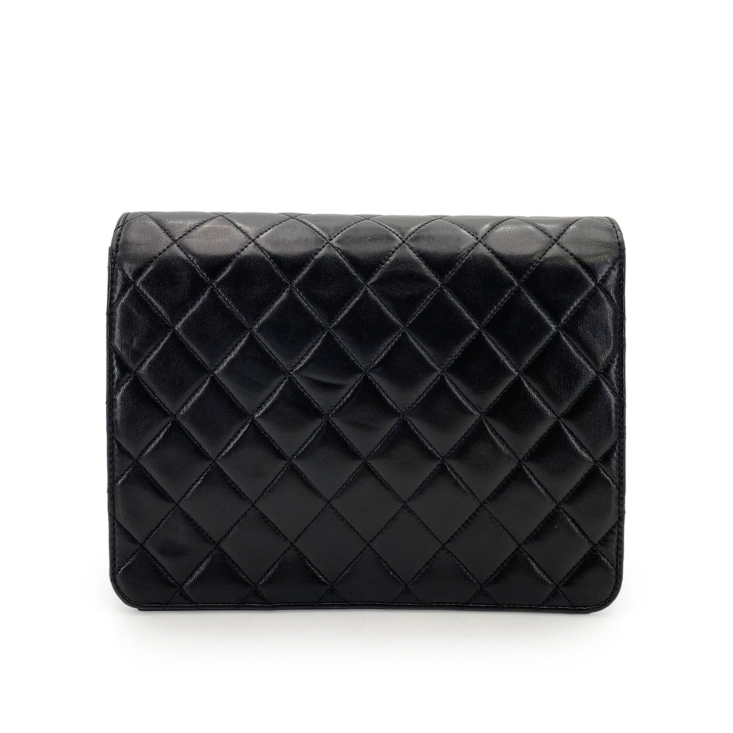 CHANEL VINTAGE MATELASSE PUSH LOCK CHAIN SHOULDER BAG BLACK LAMB SKIN 90242967
