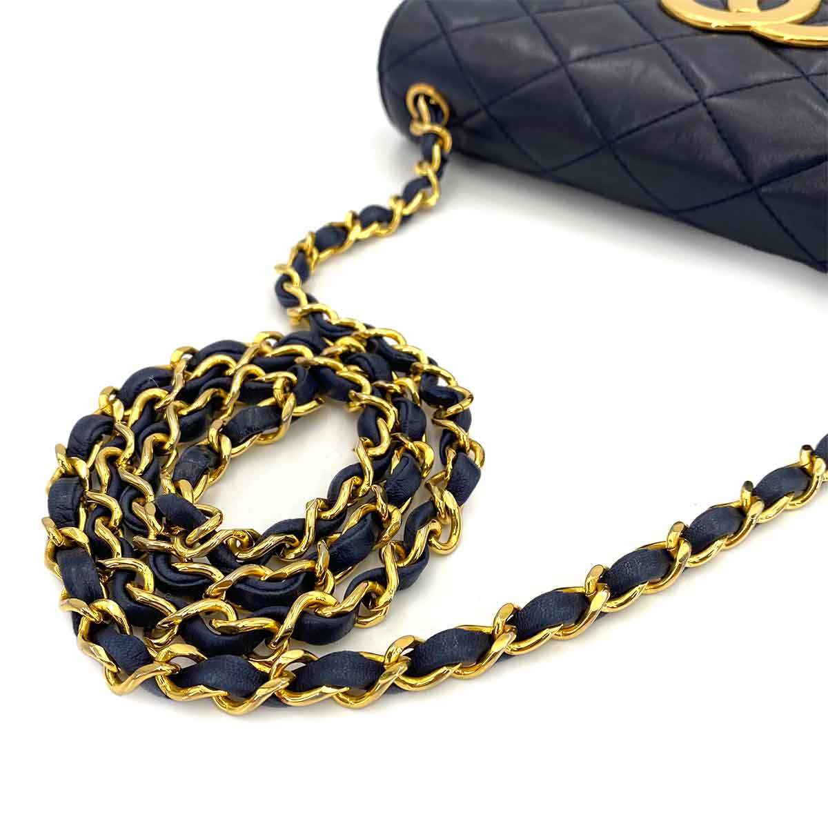 CHANEL VINTAGE BIG COCO MATELASSE CHAIN SHOULDER BAG NAVY LAMB SKIN 90242971