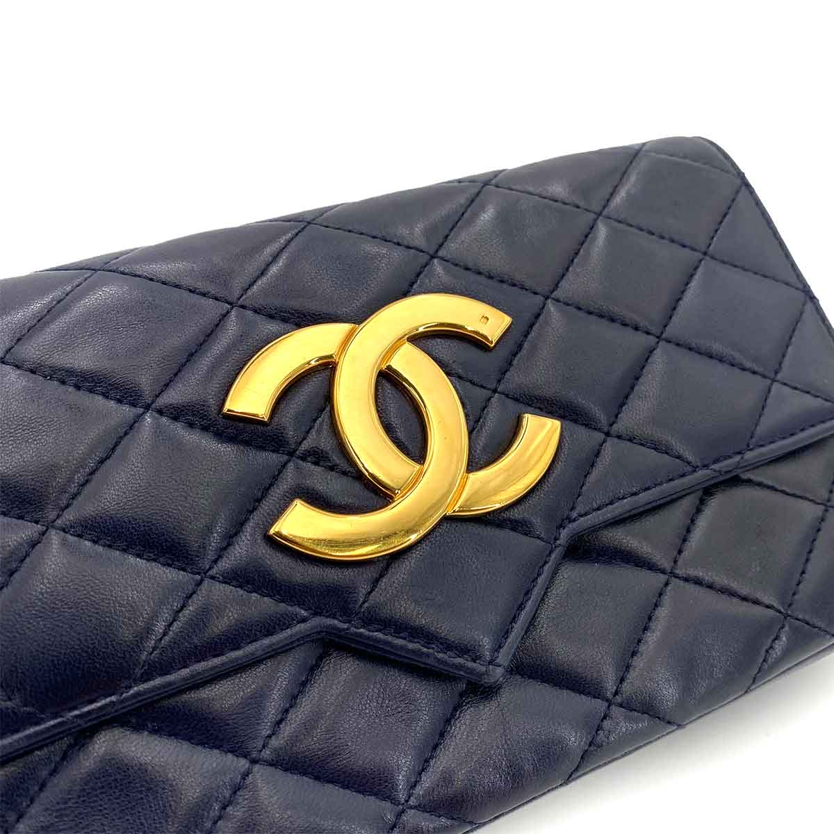 CHANEL VINTAGE BIG COCO MATELASSE CHAIN SHOULDER BAG NAVY LAMB SKIN 90242971