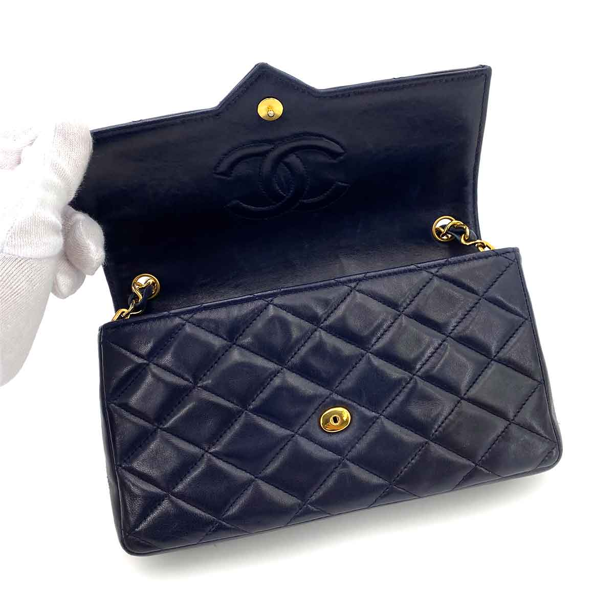 CHANEL VINTAGE BIG COCO MATELASSE CHAIN SHOULDER BAG NAVY LAMB SKIN 90242971