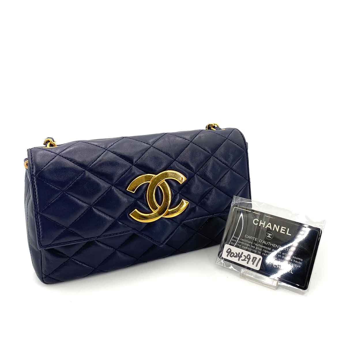 CHANEL VINTAGE BIG COCO MATELASSE CHAIN SHOULDER BAG NAVY LAMB SKIN 90242971