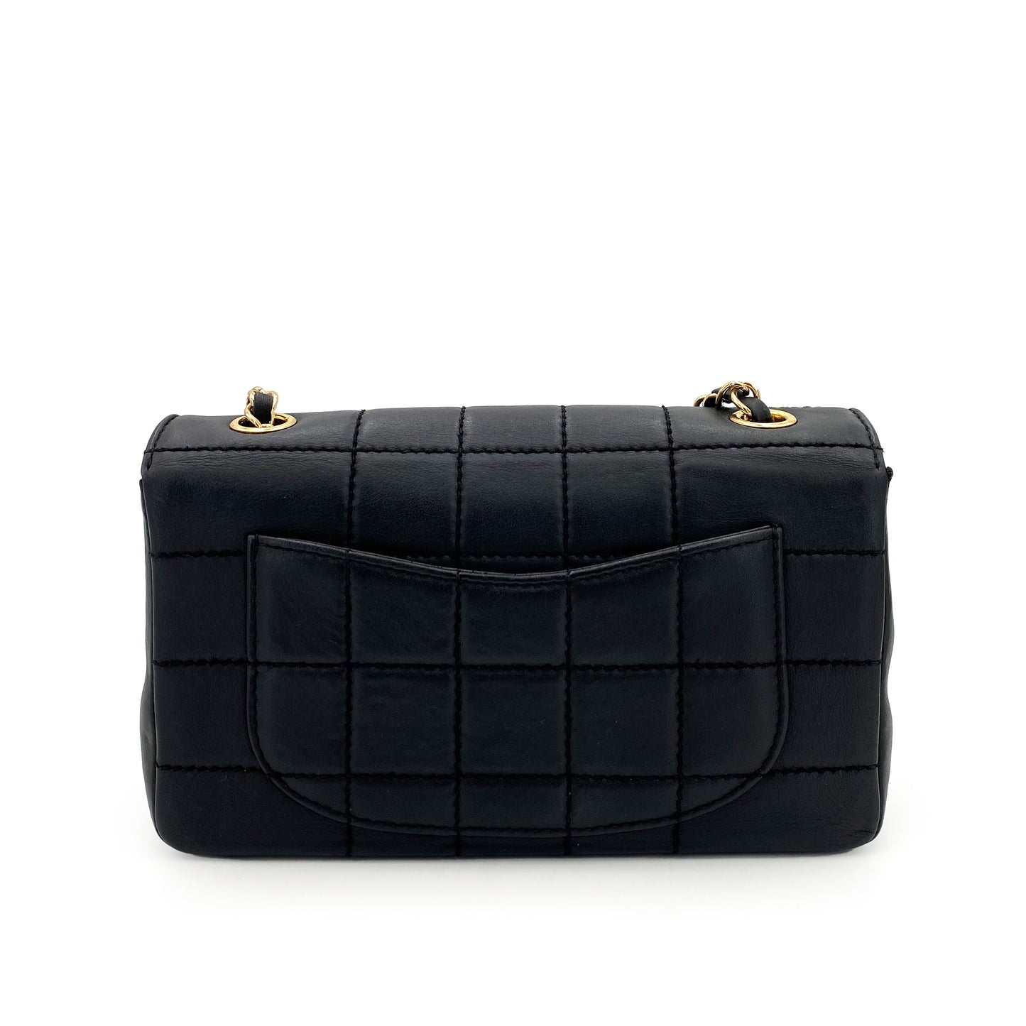 CHANEL VINTAGE CHOCOLATE BAR CHAIN SHOULDER BAG BLACK LAMB SKIN 90242972
