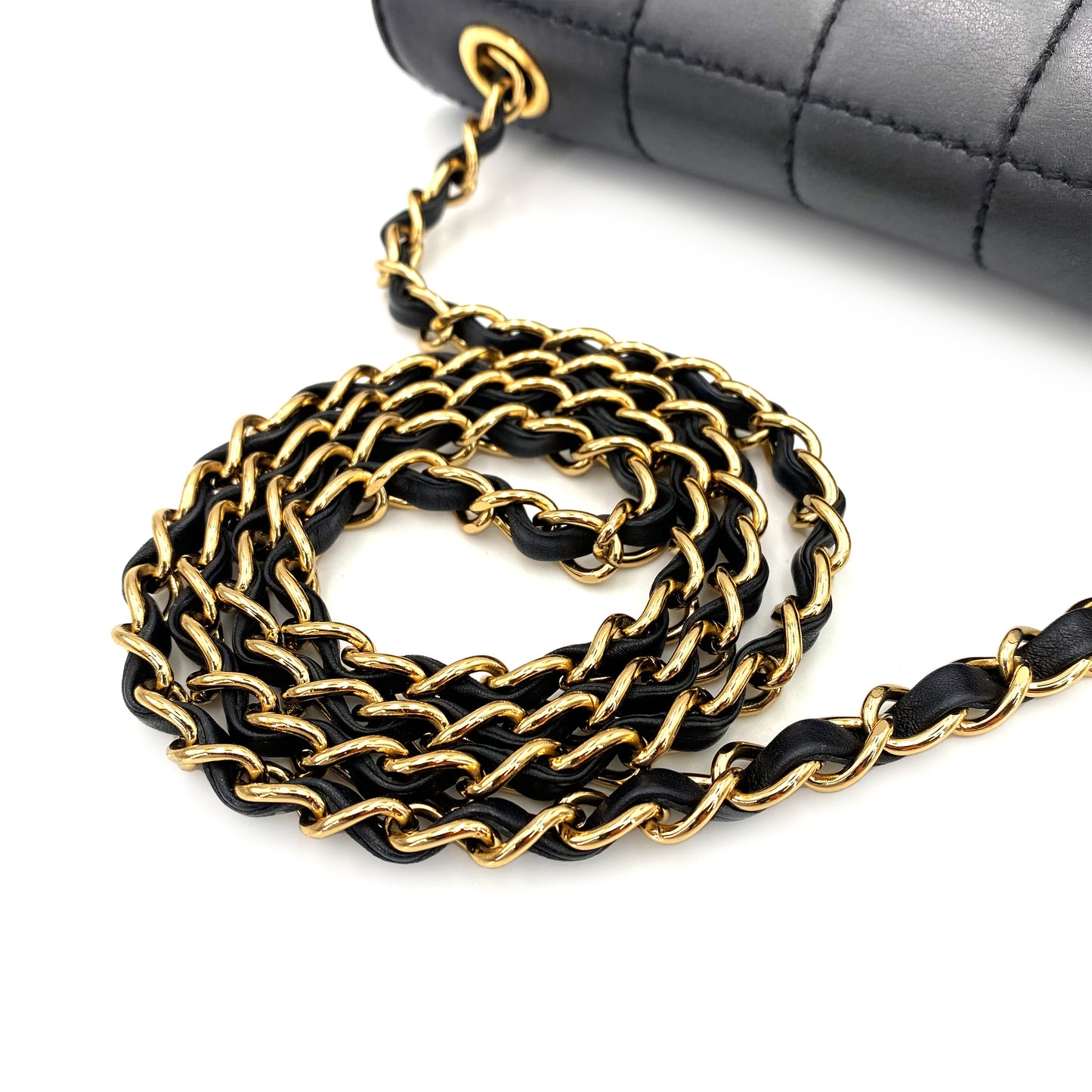 CHANEL VINTAGE CHOCOLATE BAR CHAIN SHOULDER BAG BLACK LAMB SKIN 90242972