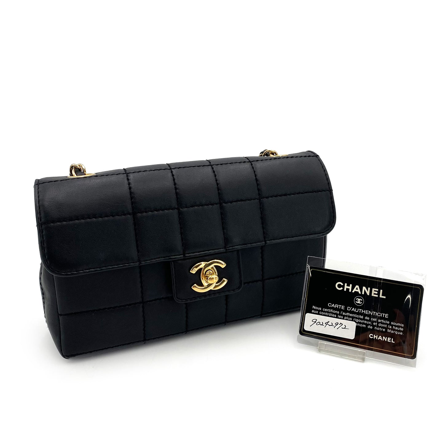 CHANEL VINTAGE CHOCOLATE BAR CHAIN SHOULDER BAG BLACK LAMB SKIN 90242972
