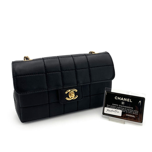 CHANEL VINTAGE CHOCOLATE BAR CHAIN SHOULDER BAG BLACK LAMB SKIN 90242972 - PURPOSE