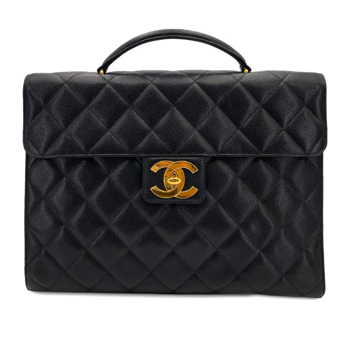 CHANEL VINTAGE BIG COCO BRIEF HAND BAG BLACK CAVIAR SKIN 90242975