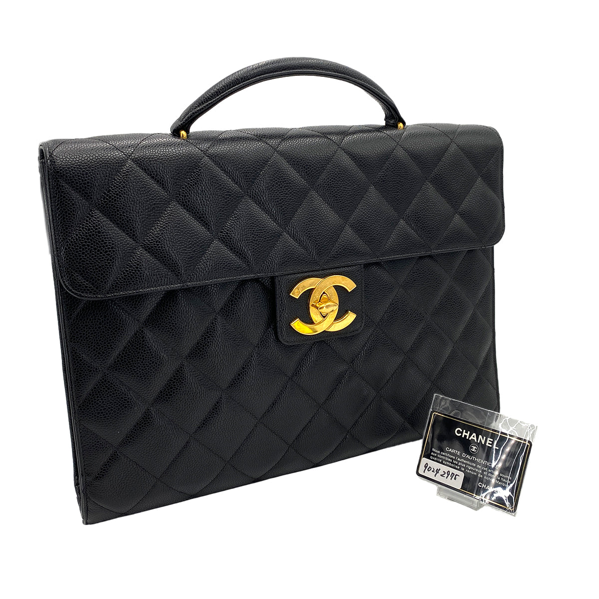 CHANEL VINTAGE BIG COCO BRIEF HAND BAG BLACK CAVIAR SKIN 90242975