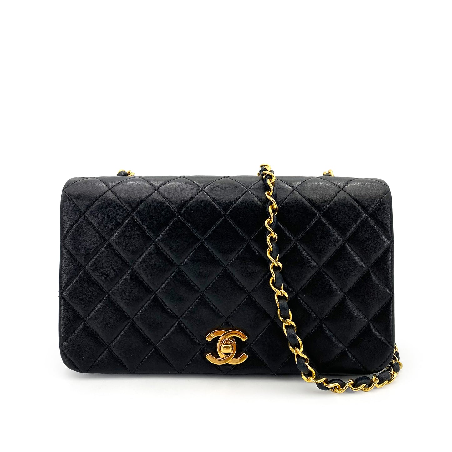 CHANEL VINTAGE FULL FLAP CHAIN SHOULDER BAG BLACK LAMB SKIN 90242976