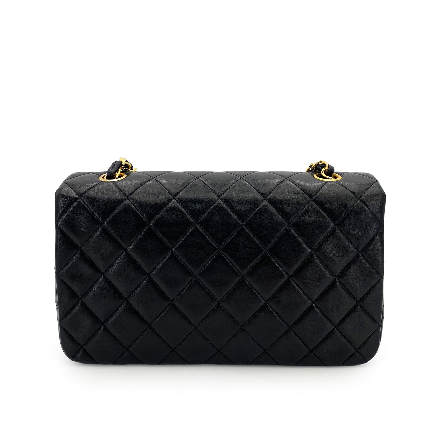 CHANEL VINTAGE FULL FLAP CHAIN SHOULDER BAG BLACK LAMB SKIN 90242976