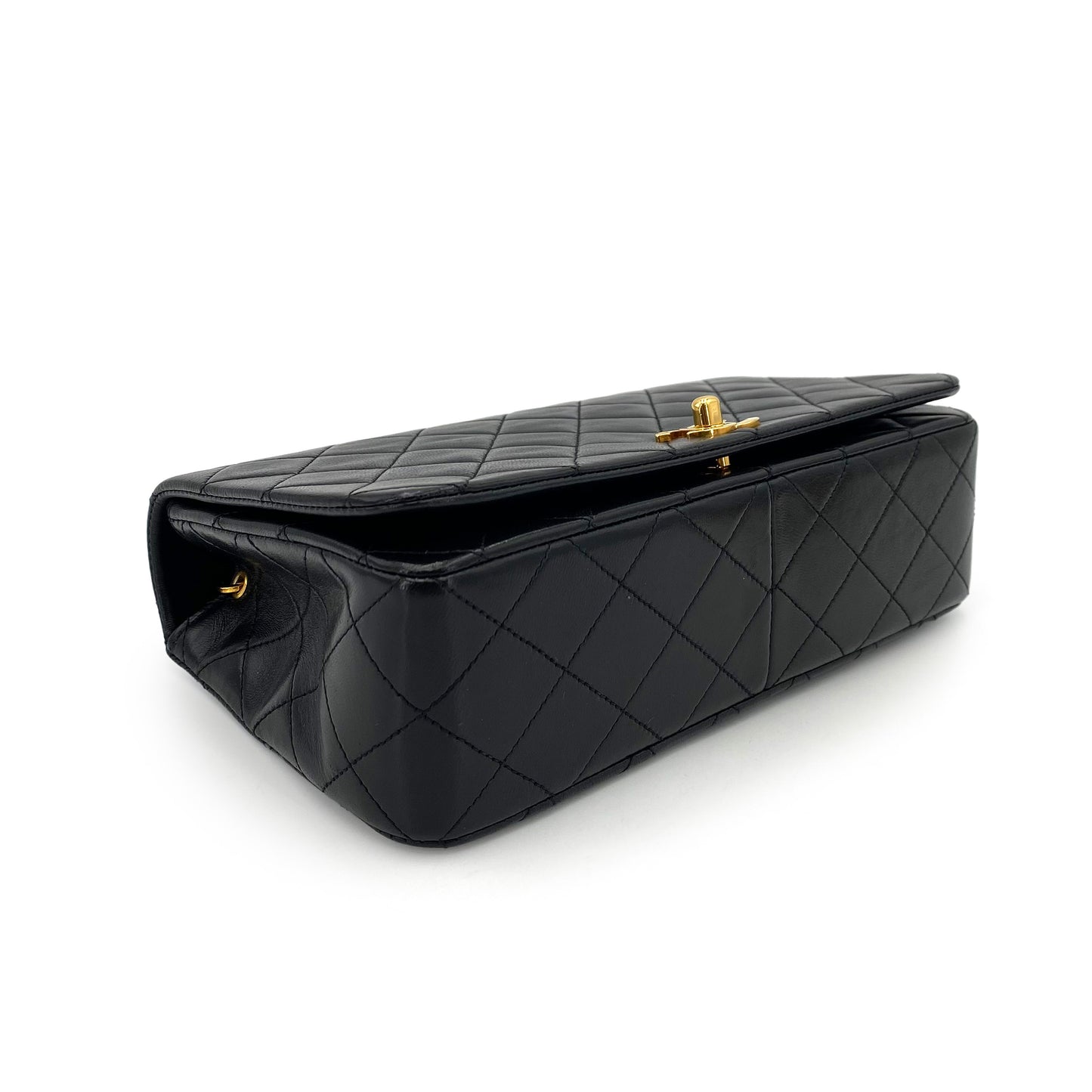 CHANEL VINTAGE FULL FLAP CHAIN SHOULDER BAG BLACK LAMB SKIN 90242976