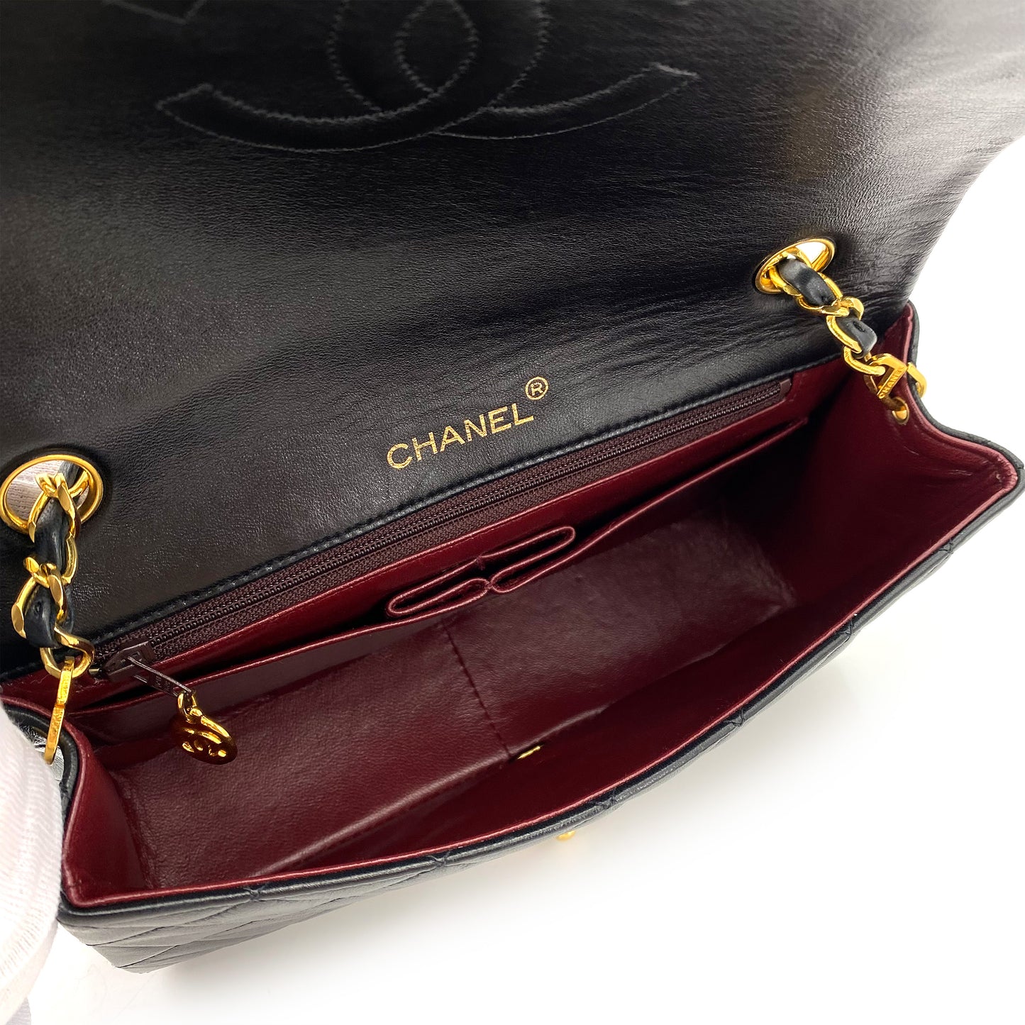 CHANEL VINTAGE FULL FLAP CHAIN SHOULDER BAG BLACK LAMB SKIN 90242976