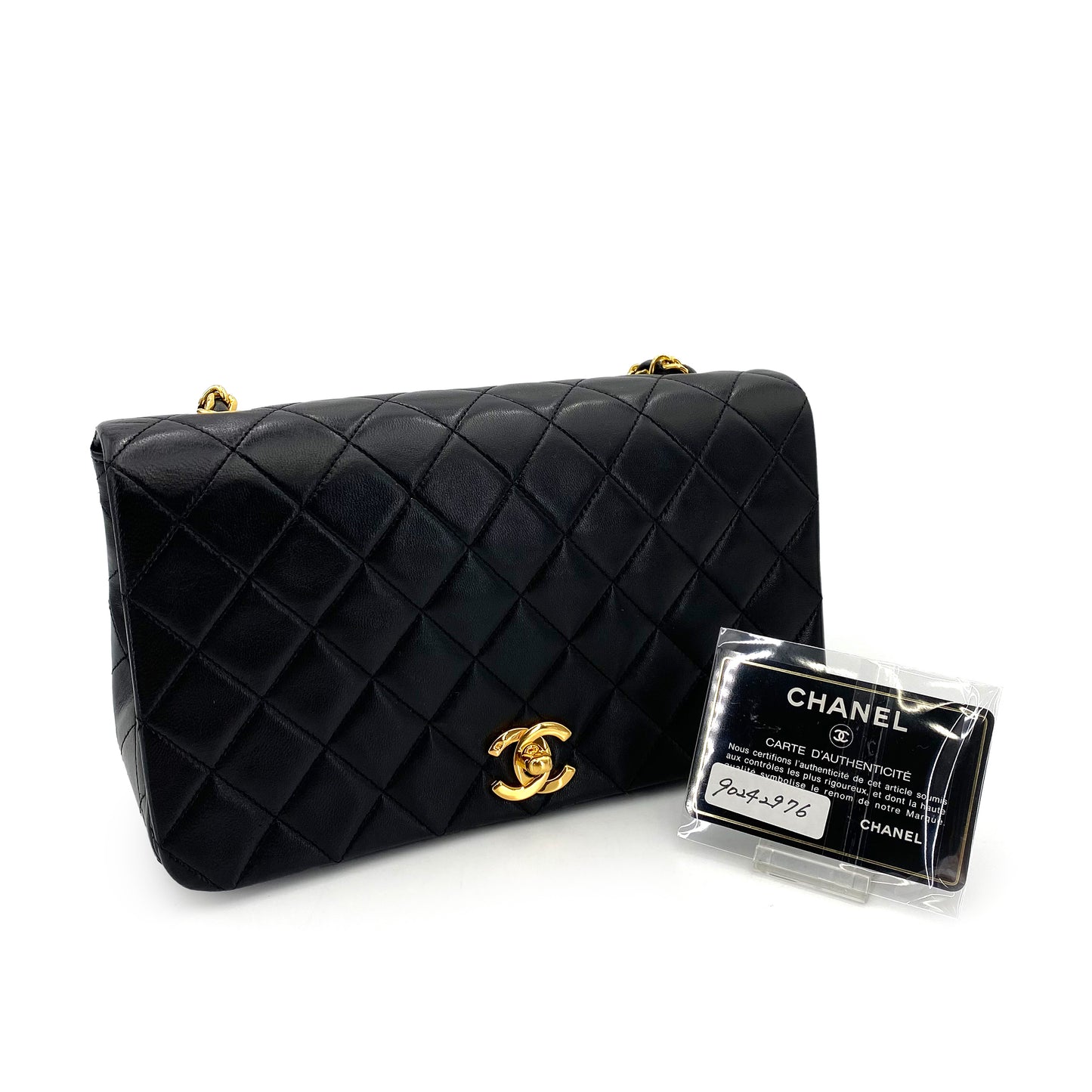 CHANEL VINTAGE FULL FLAP CHAIN SHOULDER BAG BLACK LAMB SKIN 90242976