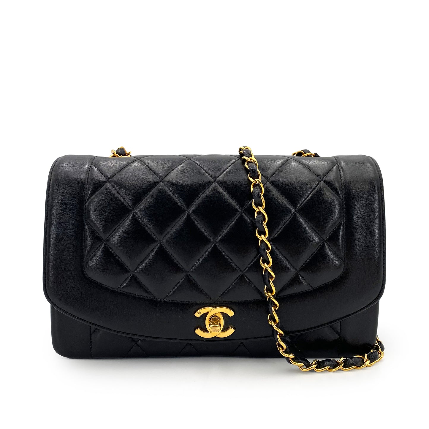 CHANEL VINTAGE DIANA MEDIUM CHAIN SHOULDER BAG BLACK LAMB SKIN 90242978