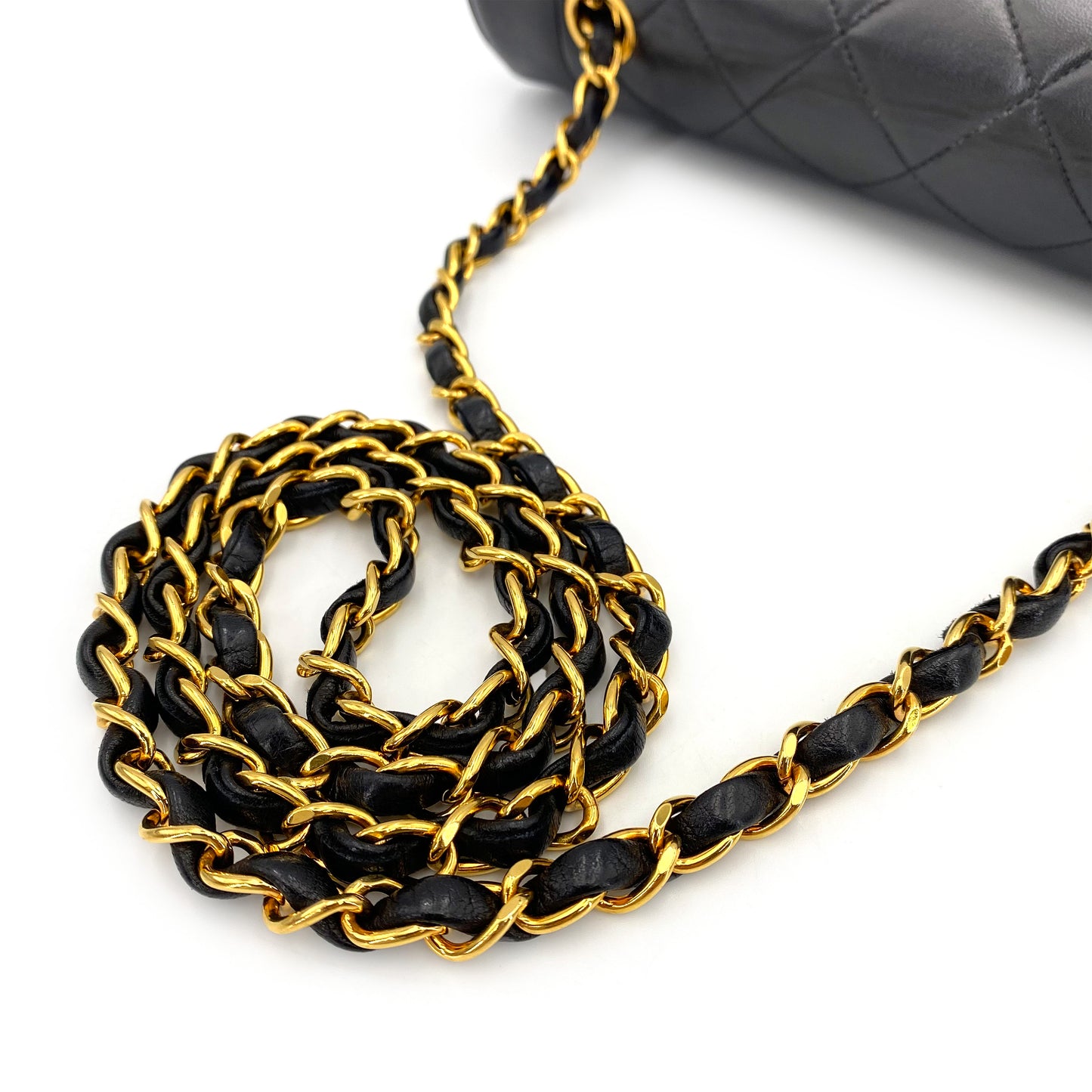 CHANEL VINTAGE DIANA MEDIUM CHAIN SHOULDER BAG BLACK LAMB SKIN 90242978