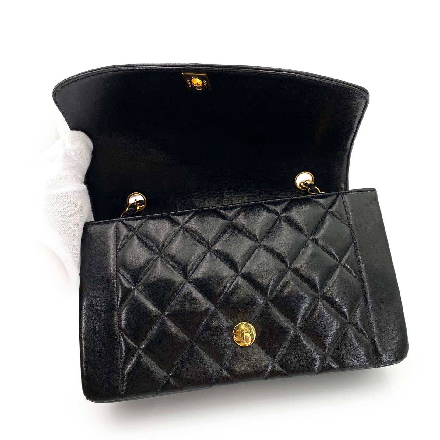 CHANEL VINTAGE DIANA MEDIUM CHAIN SHOULDER BAG BLACK LAMB SKIN 90242978