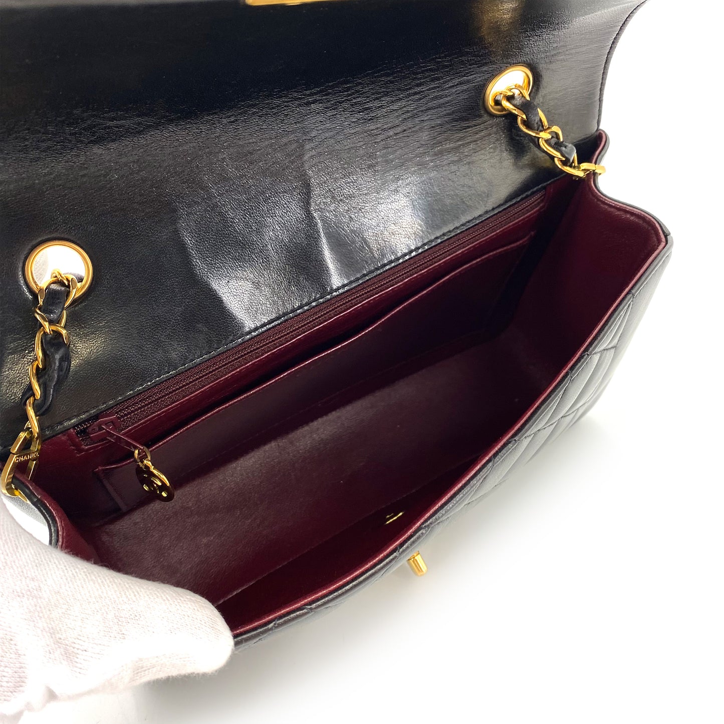 CHANEL VINTAGE DIANA MEDIUM CHAIN SHOULDER BAG BLACK LAMB SKIN 90242978