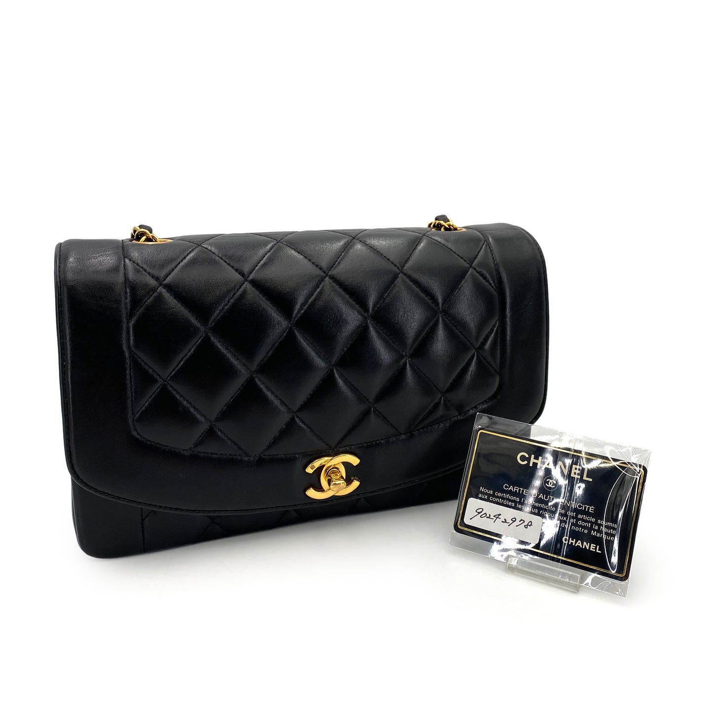CHANEL VINTAGE DIANA MEDIUM CHAIN SHOULDER BAG BLACK LAMB SKIN 90242978