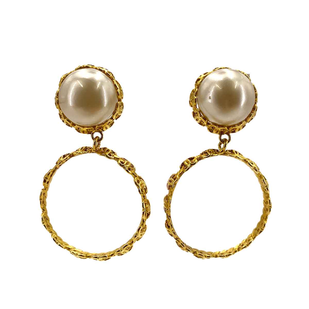 CHANEL VINTAGE EARRINGS FAKE PEARL HOOP ACCESSORY 2 8 90242980