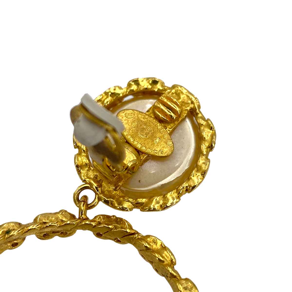 CHANEL VINTAGE EARRINGS FAKE PEARL HOOP ACCESSORY 2 8 90242980