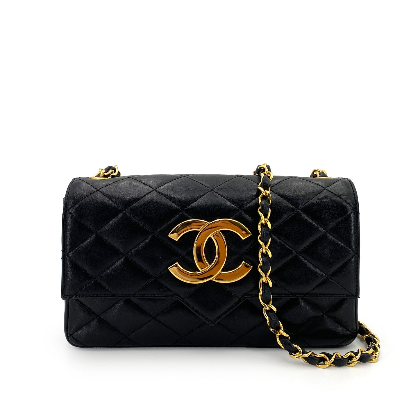 CHANEL VINTAGE BIG COCO MATELASSE CHAIN SHOULDER BAG BLACK LAMB SKIN 90242981