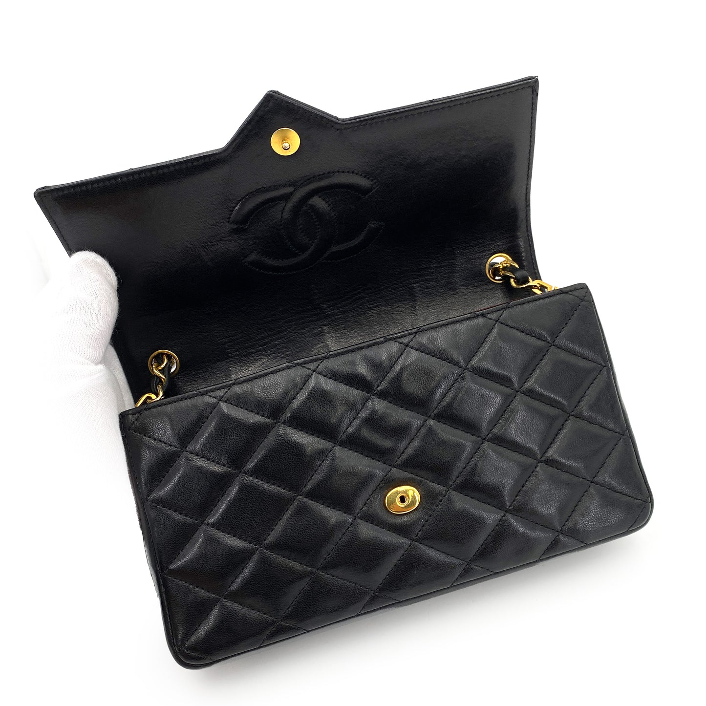 CHANEL VINTAGE BIG COCO MATELASSE CHAIN SHOULDER BAG BLACK LAMB SKIN 90242981