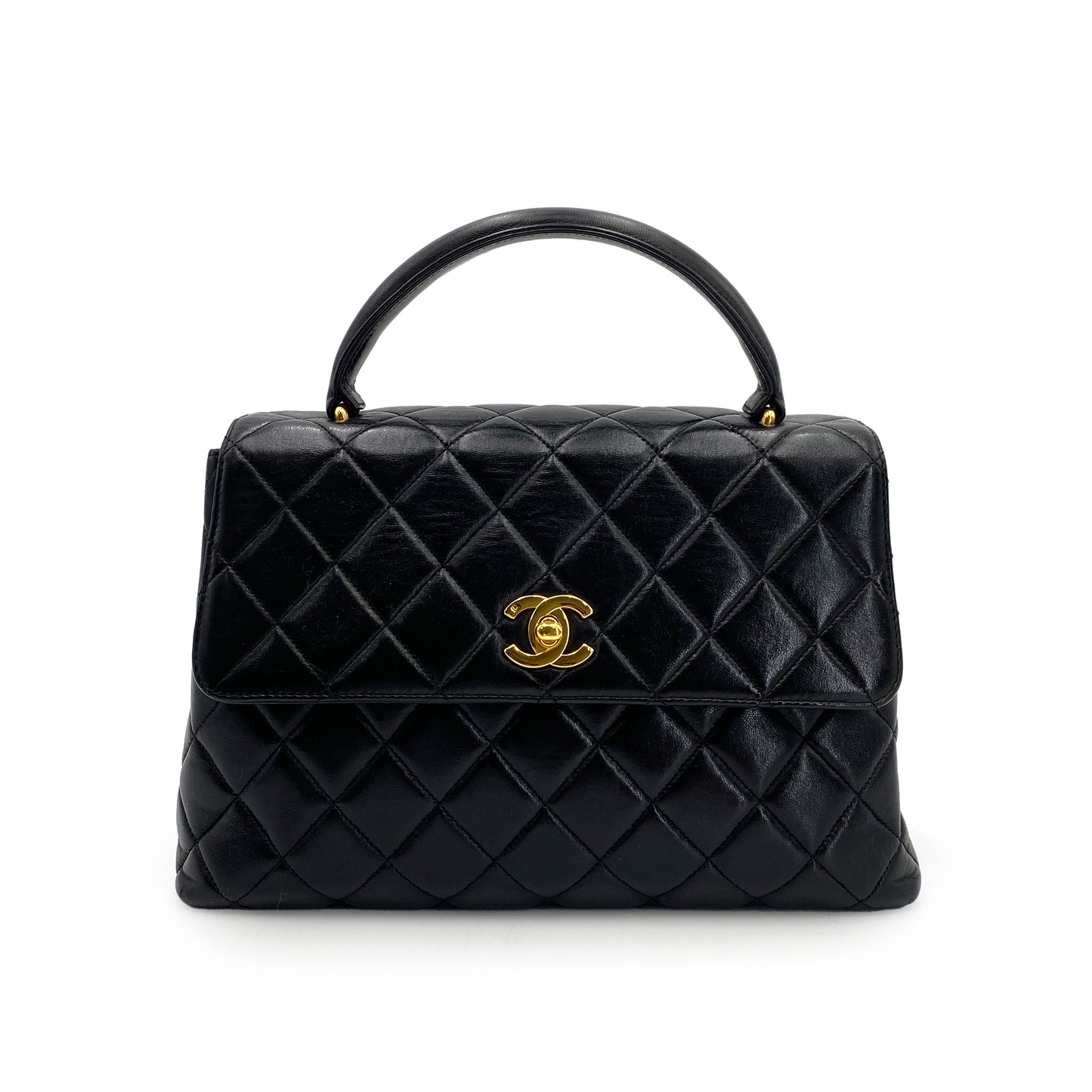CHANEL VINTAGE MATELASSE HAND BAG BLACK LAMB SKIN 90242984