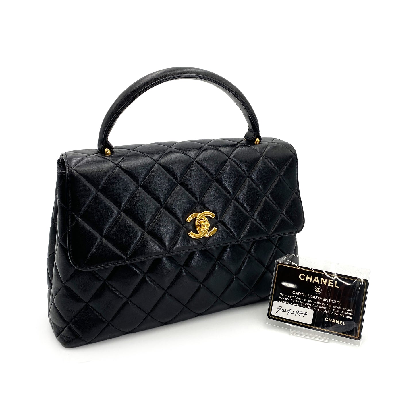 CHANEL VINTAGE MATELASSE HAND BAG BLACK LAMB SKIN 90242984