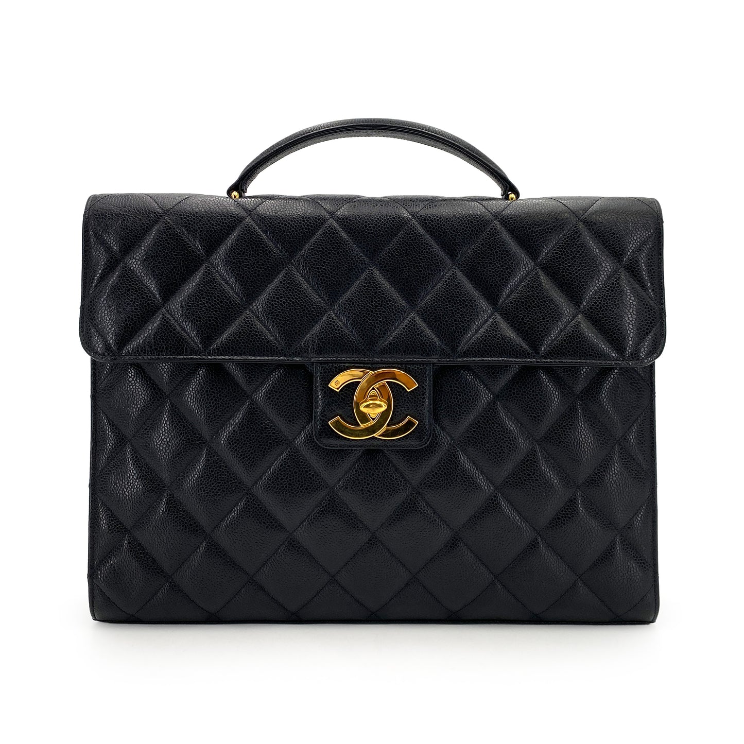 CHANEL VINTAGE BIG COCO BRIEF HAND BAG BLACK CAVIAR SKIN 90242985