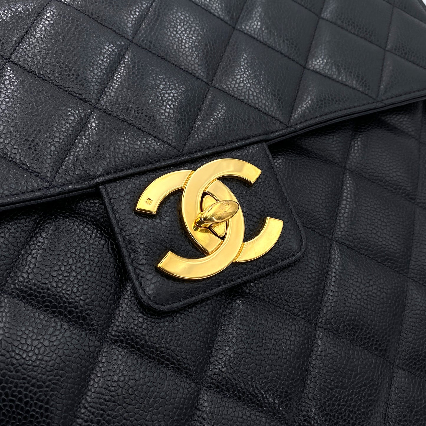 CHANEL VINTAGE BIG COCO BRIEF HAND BAG BLACK CAVIAR SKIN 90242985