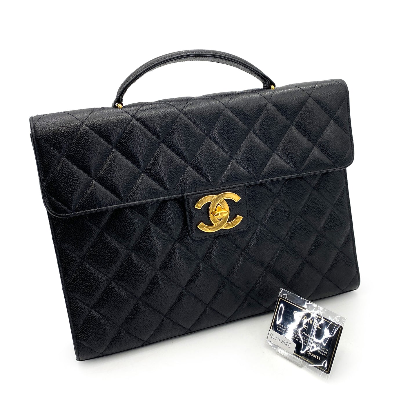 CHANEL VINTAGE BIG COCO BRIEF HAND BAG BLACK CAVIAR SKIN 90242985
