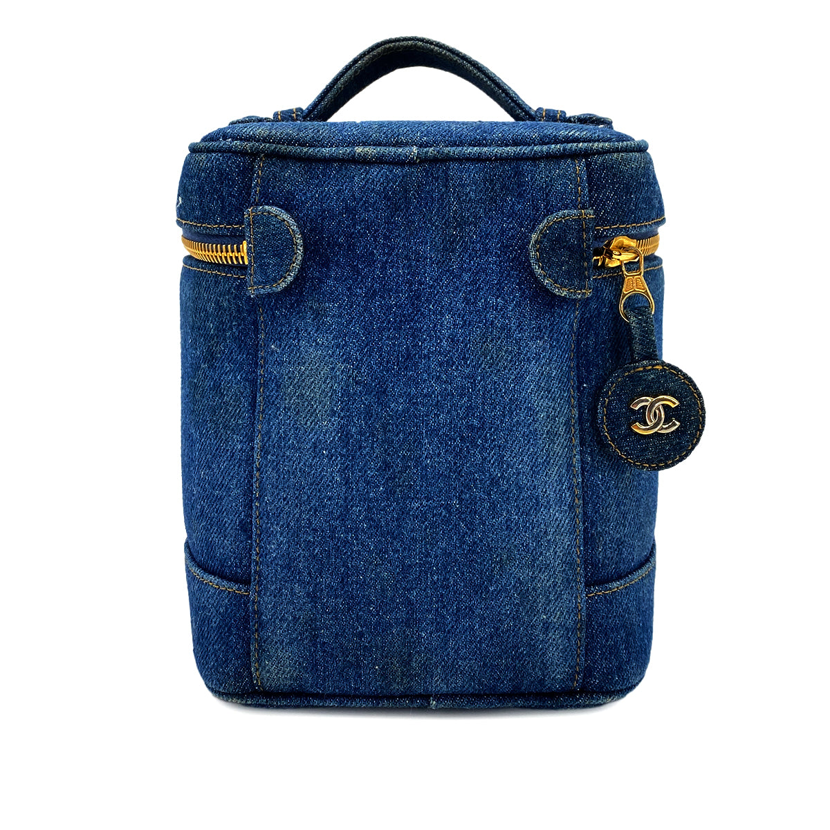 CHANEL VINTAGE VANITY HAND BAG BLUE DENIM 90242986