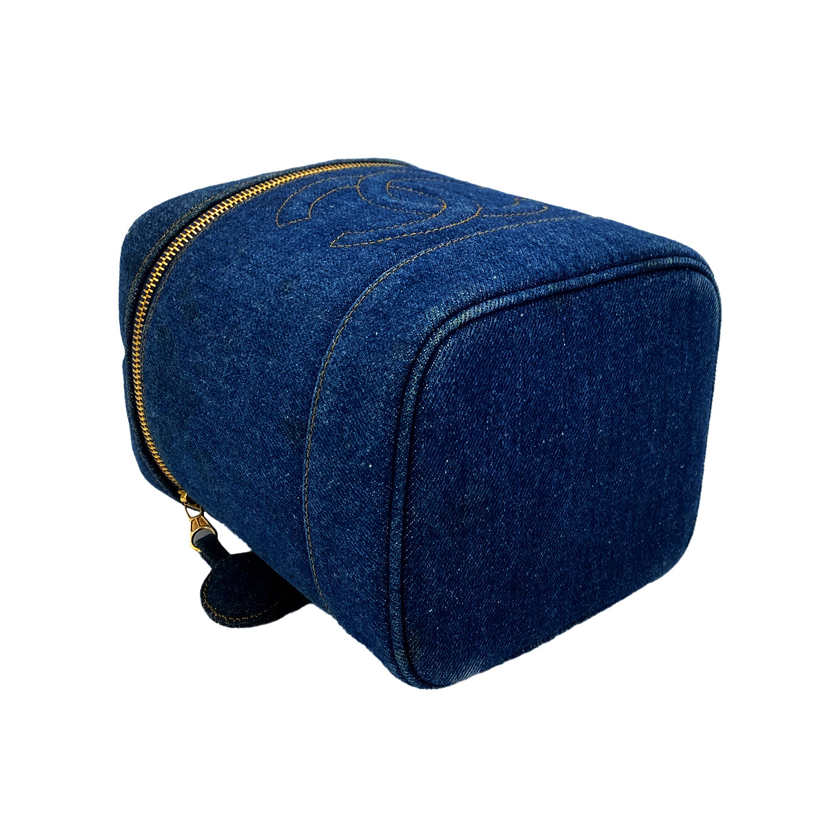 CHANEL VINTAGE VANITY HAND BAG BLUE DENIM 90242986