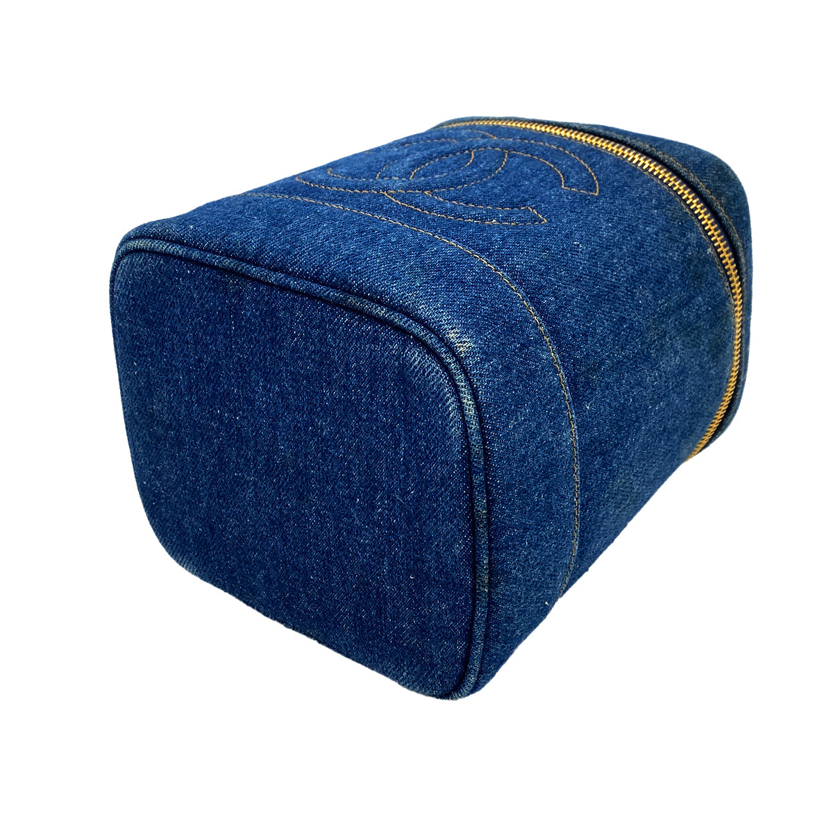 CHANEL VINTAGE VANITY HAND BAG BLUE DENIM 90242986