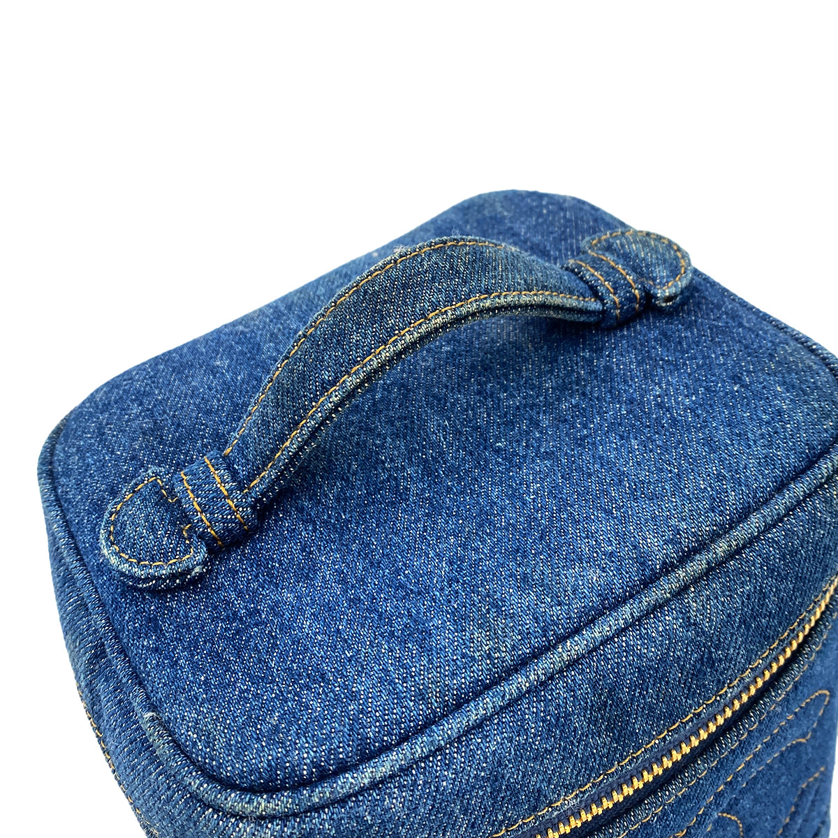 CHANEL VINTAGE VANITY HAND BAG BLUE DENIM 90242986