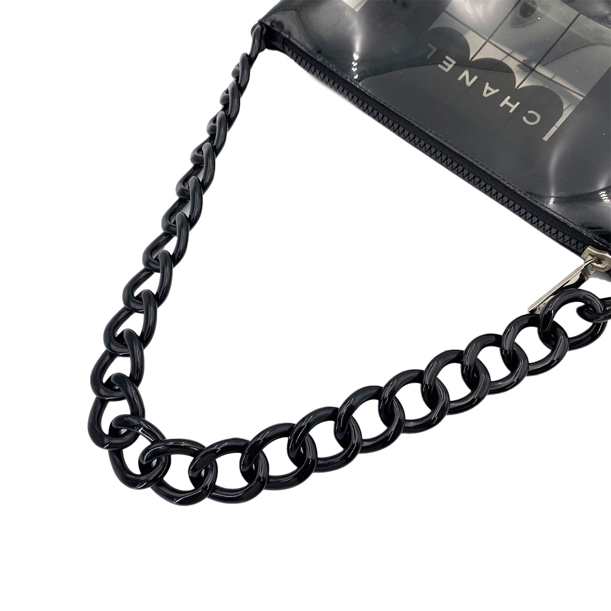 CHANEL VINTAGE WINDOWS LINE CHAIN TOTE BAG BLACK VINYL 90242988
