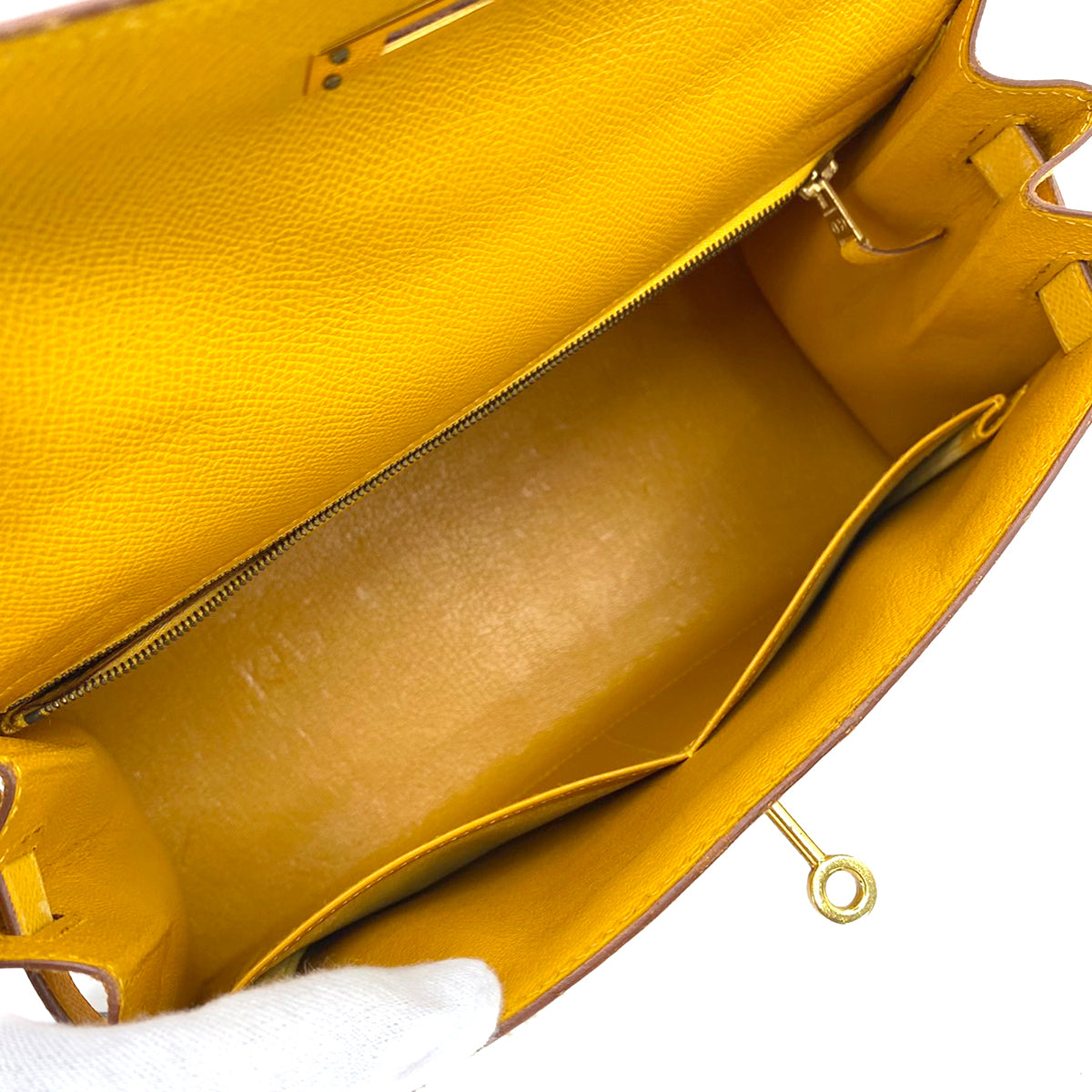 HERMES KELLY 28 SELLIER JAUNE COUCHEVEL HAND SHOULDER BAG 〇X 90242990