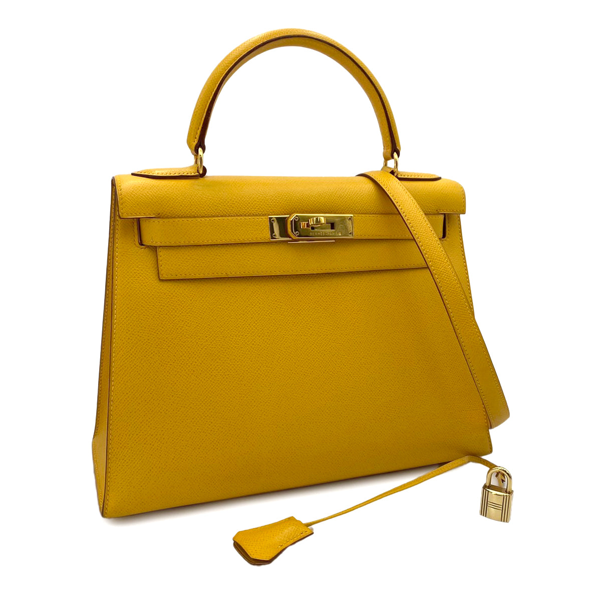 HERMES KELLY 28 SELLIER JAUNE COUCHEVEL HAND SHOULDER BAG 〇X 90242990