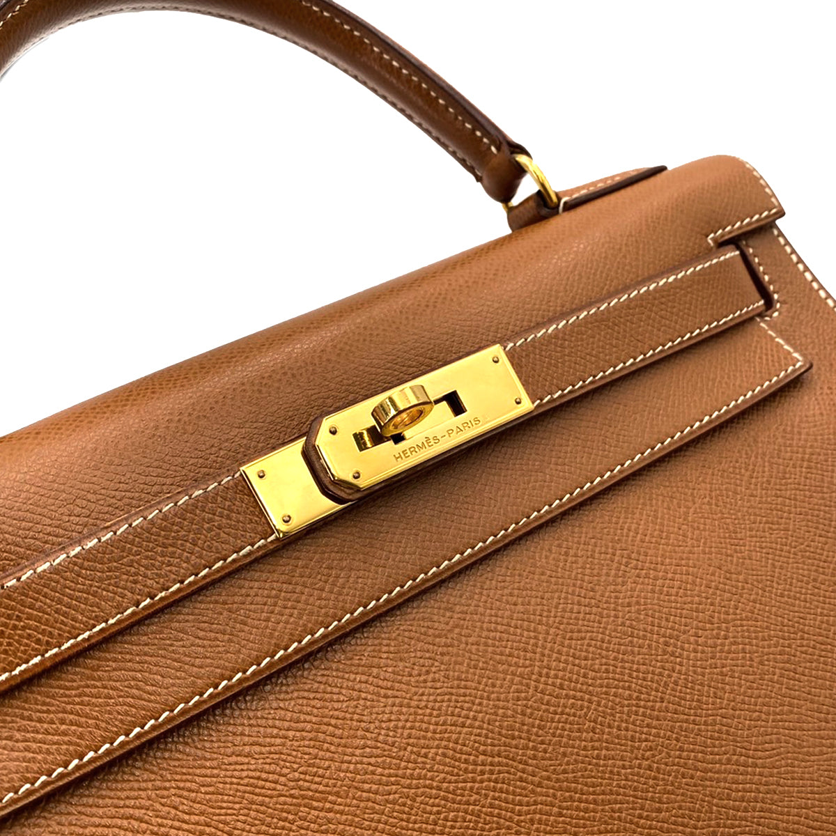HERMES KELLY 28 SELLIER GOLD COUCHEVEL HAND SHOULDER BAG 〇U 90242991