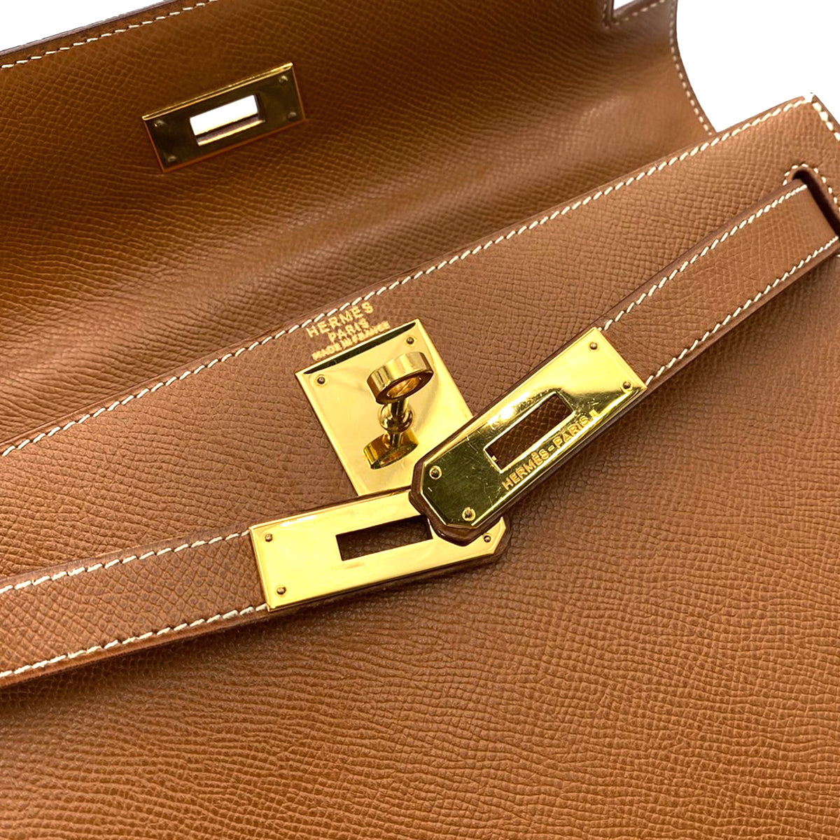 HERMES KELLY 28 SELLIER GOLD COUCHEVEL HAND SHOULDER BAG 〇U 90242991