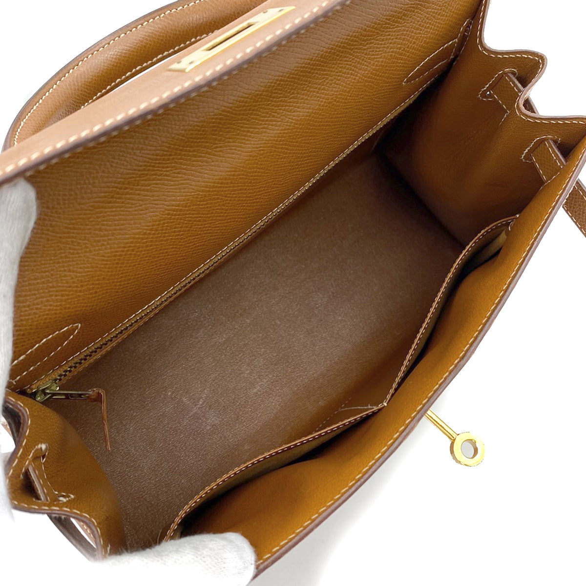 HERMES KELLY 28 SELLIER GOLD COUCHEVEL HAND SHOULDER BAG 〇U 90242991