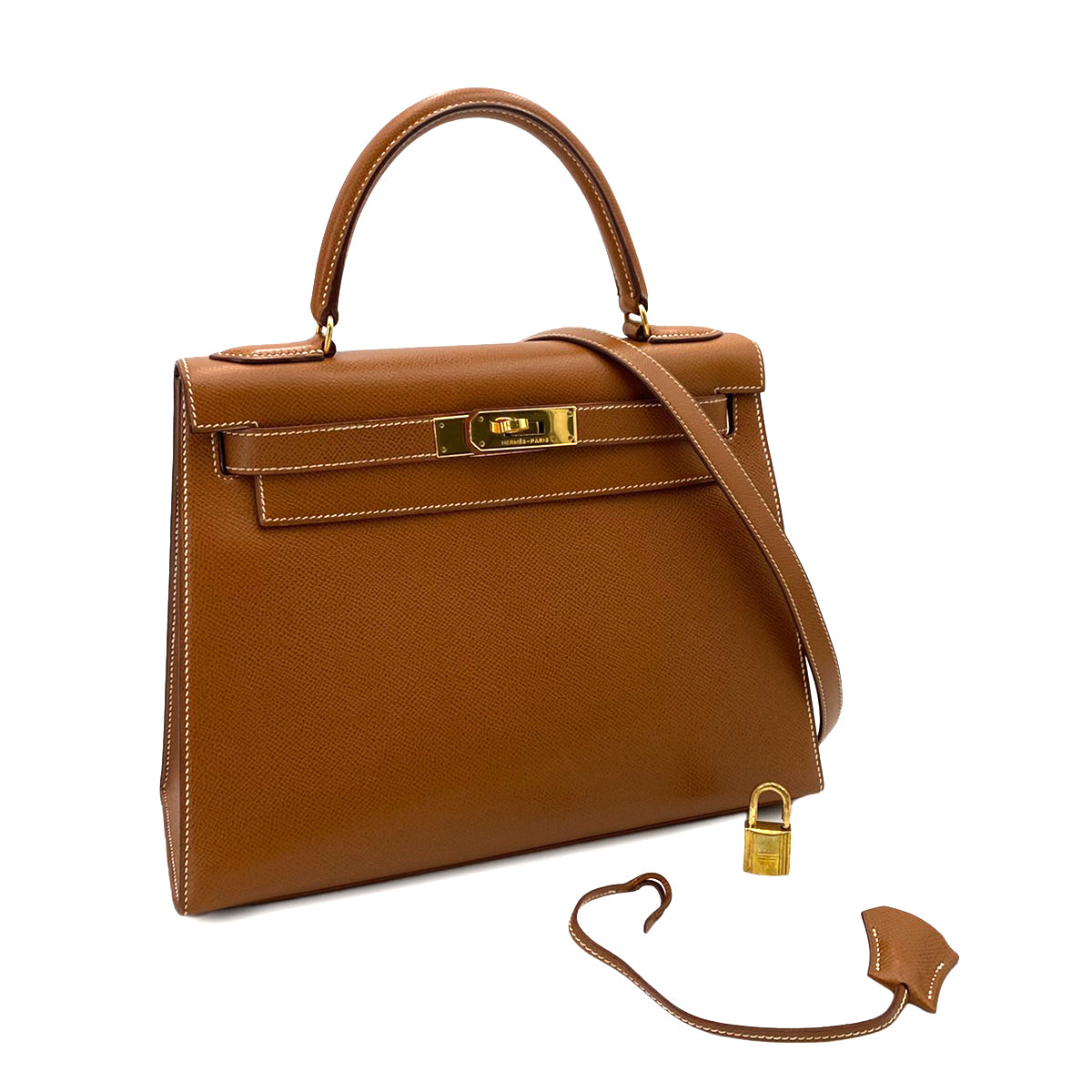 HERMES KELLY 28 SELLIER GOLD COUCHEVEL HAND SHOULDER BAG 〇U 90242991