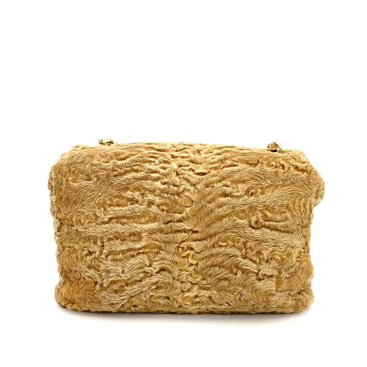 CHANEL VINTAGE CHAIN SHOULDER BAG BEIGE FUR 90242665