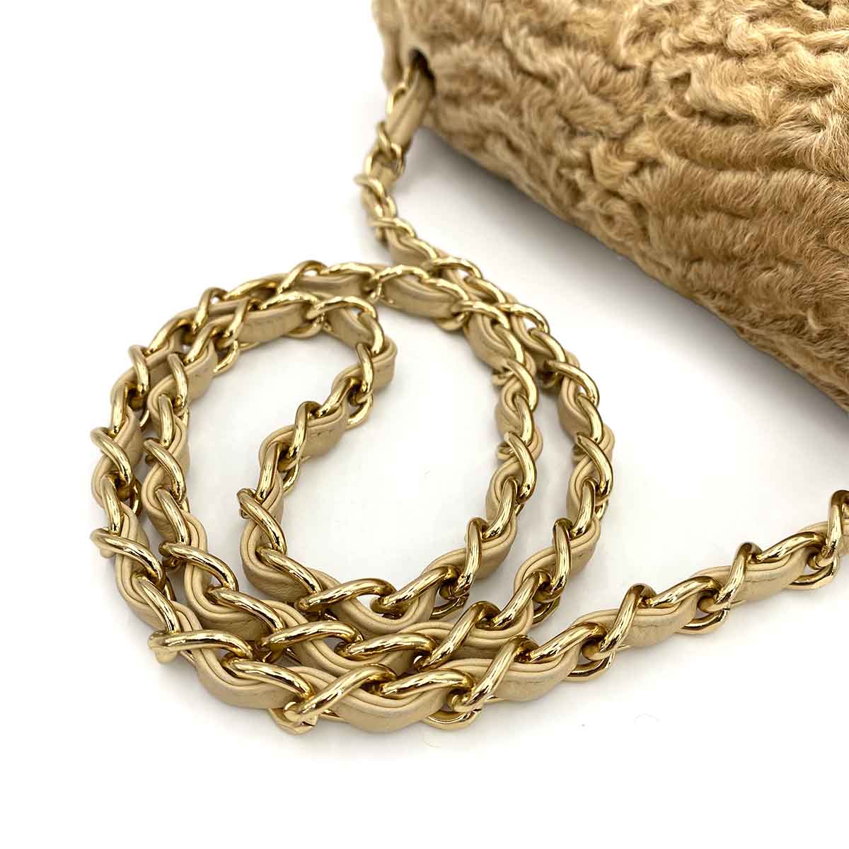 CHANEL VINTAGE CHAIN SHOULDER BAG BEIGE FUR 90242665