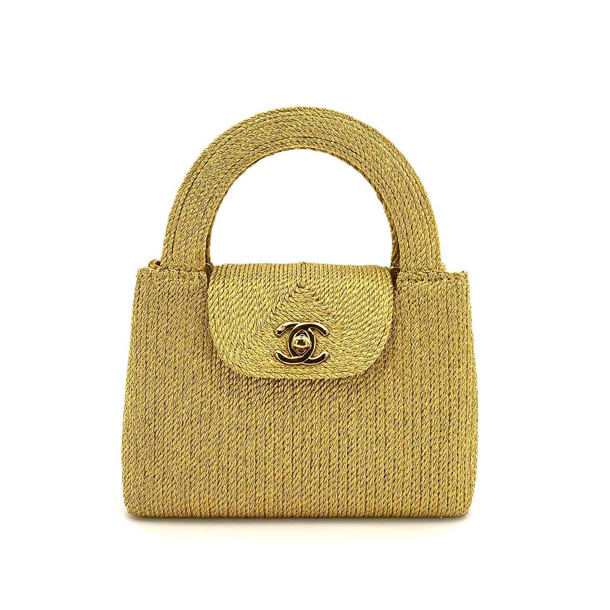 CHANEL VINTAGE KELLY TYPE MINI HAND BAG GOLD ROPE 90243197