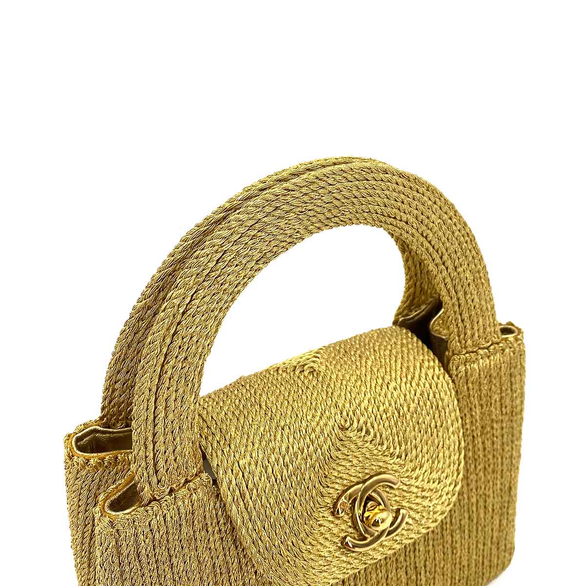 CHANEL VINTAGE KELLY TYPE MINI HAND BAG GOLD ROPE 90243197
